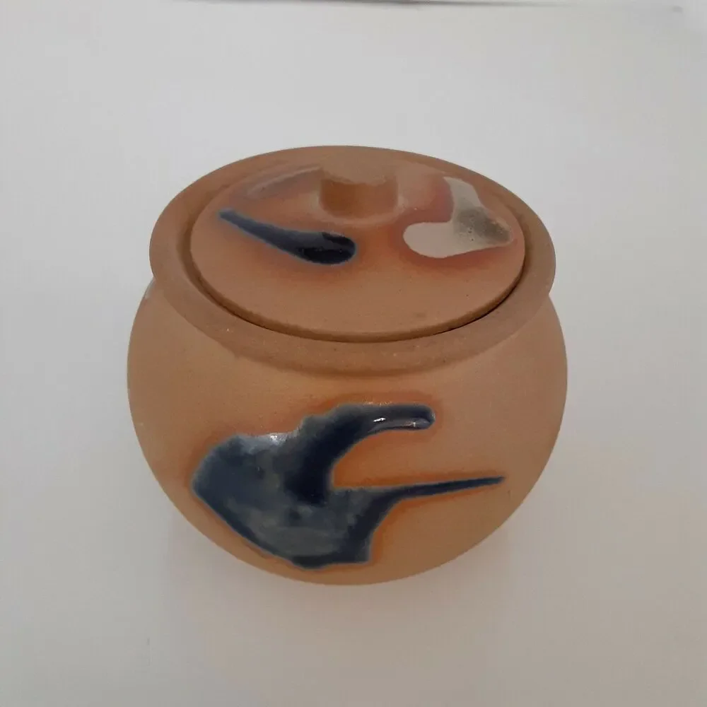 Miniature Stoneware Art Pottery Jar w/lid Southwest Japandi Abstract